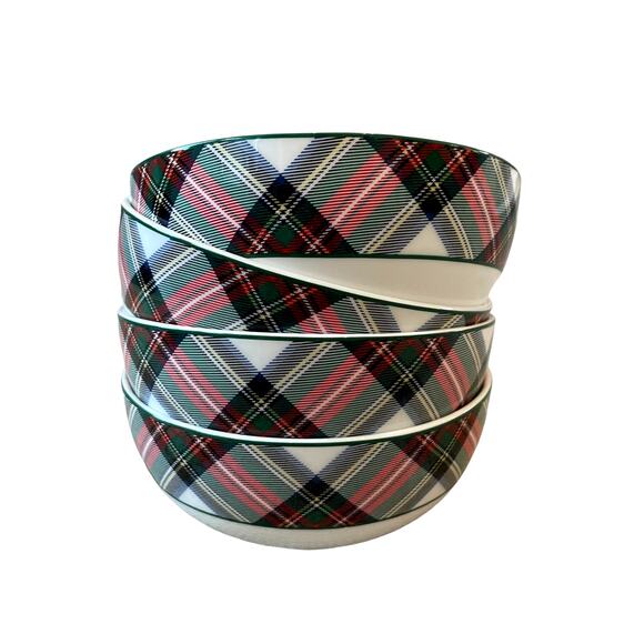 Mikasa TARTAN WHITE Christmas Plaid Fruit Dessert Bowls 4.5in Set of 4  New - Picture 1 of 9